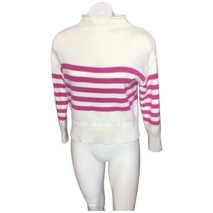 Chic Striped Pink and White Turtleneck Sweater